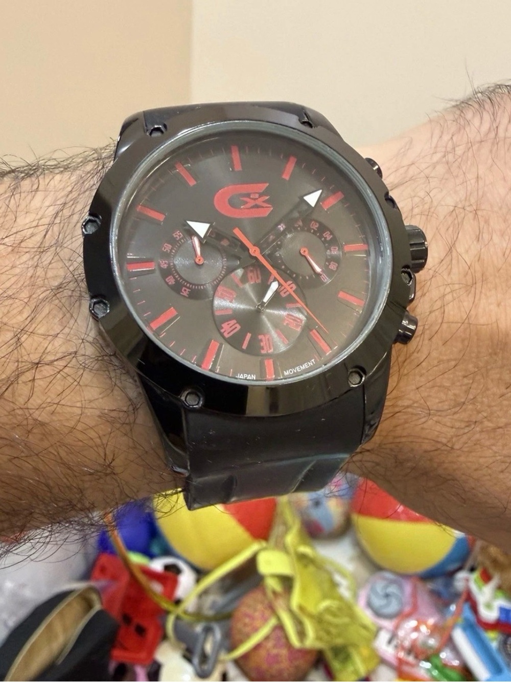 Croton CX328023 Men Black Chronograph Sports Watch Japan Movt Red Accent